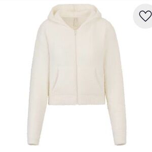 SKIMS Cozy Knit Zip Up Cream Hooded Jacket